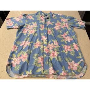 Polo Ralph Lauren Shirt Men LT Large Tall Blue Pink Floral Hawaiian Tropical